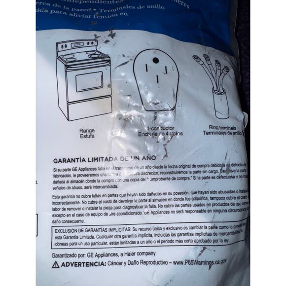 Brand New GE 4 Wire Black Range Power Cord - Picture 7 of 8